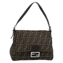 FENDI Zucca Canvas Mamma Baguette Shoulder Bag Black Brown Auth 186037SAM-1