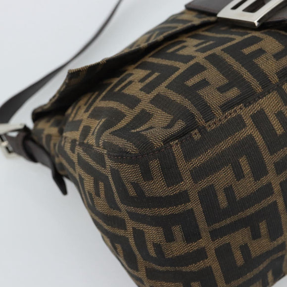 FENDI Zucca Canvas Mamma Baguette Shoulder Bag Black Brown Auth 186037SAM