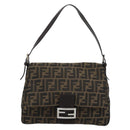 FENDI Zucca Canvas Mamma Baguette Shoulder Bag Black Brown Auth 186037SAM-13