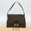 FENDI Zucca Canvas Mamma Baguette Shoulder Bag Black Brown Auth 186037SAM-12