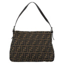 FENDI Zucca Canvas Mamma Baguette Shoulder Bag Black Brown Auth 186037SAM-2