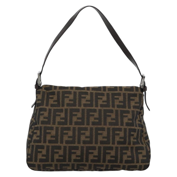 FENDI Zucca Canvas Mamma Baguette Shoulder Bag Black Brown Auth 186037SAM