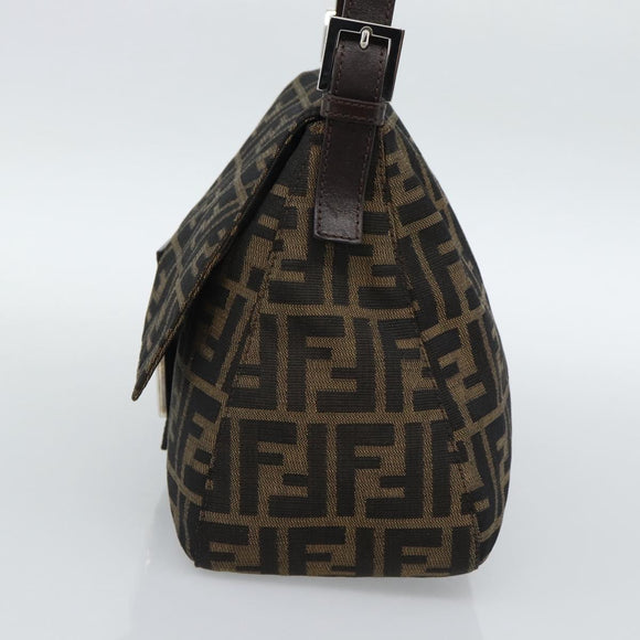 FENDI Zucca Canvas Mamma Baguette Shoulder Bag Black Brown Auth 186037SAM