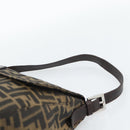 FENDI Zucca Canvas Mamma Baguette Shoulder Bag Black Brown Auth 186037SAM-8