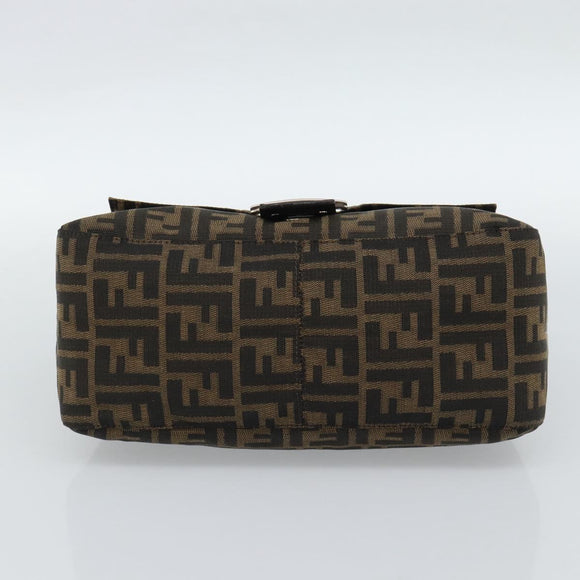 FENDI Zucca Canvas Mamma Baguette Shoulder Bag Black Brown Auth 186037SAM