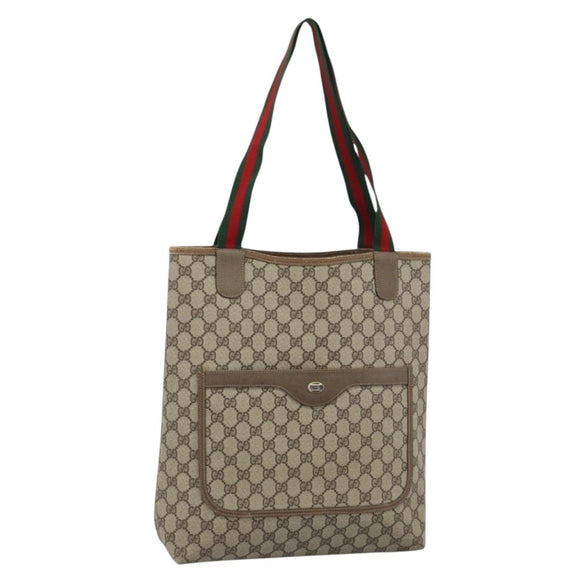 GUCCI GG Supreme Web Sherry Line Tote Bag PVC Beige 39 02 003 Auth 186038