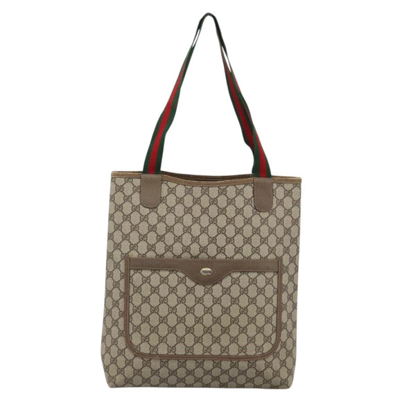 GUCCI GG Supreme Web Sherry Line Tote Bag PVC Beige 39 02 003 Auth 186038