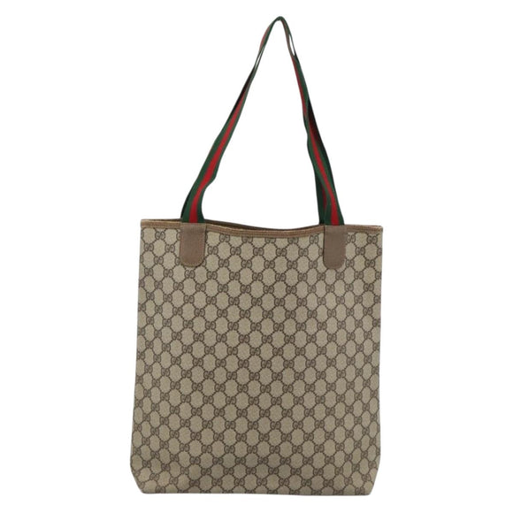 GUCCI GG Supreme Web Sherry Line Tote Bag PVC Beige 39 02 003 Auth 186038