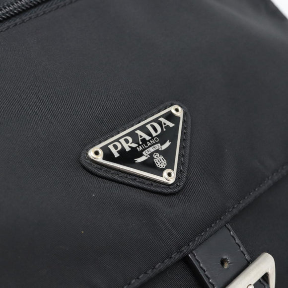 PRADA Shoulder Bag Nylon Black Silver Auth 186039A