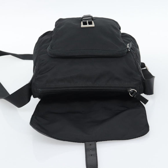 PRADA Shoulder Bag Nylon Black Silver Auth 186039A