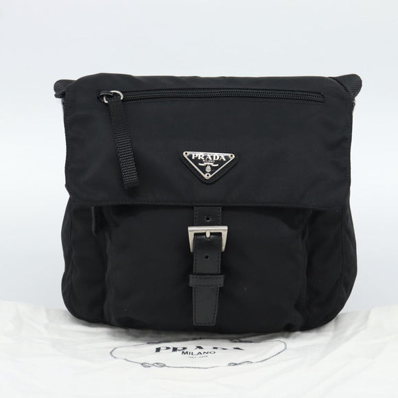 PRADA Shoulder Bag Nylon Black Silver Auth 186039A