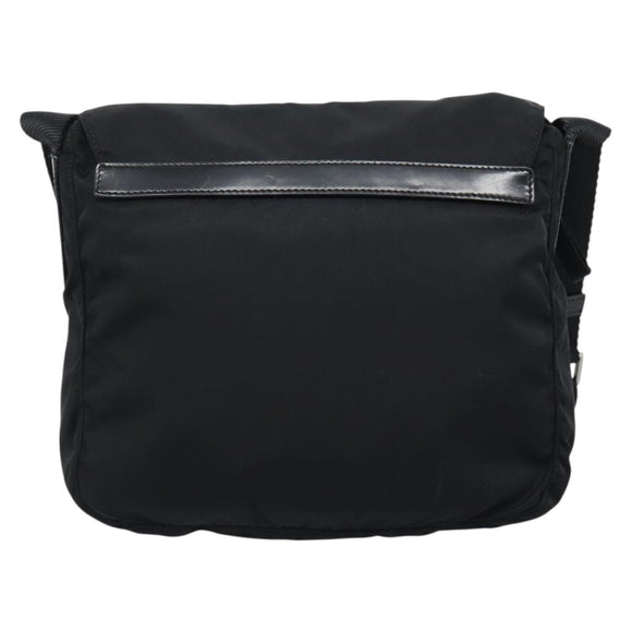 PRADA Shoulder Bag Nylon Black Silver Auth 186039A