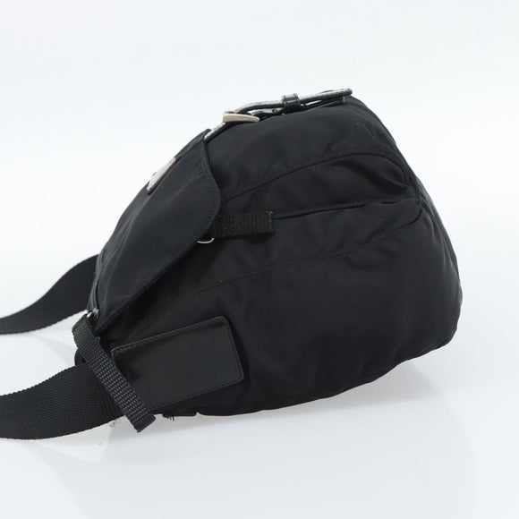 PRADA Shoulder Bag Nylon Black Silver Auth 186039A