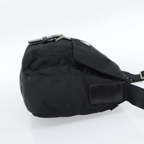 PRADA Shoulder Bag Nylon Black Silver Auth 186039A