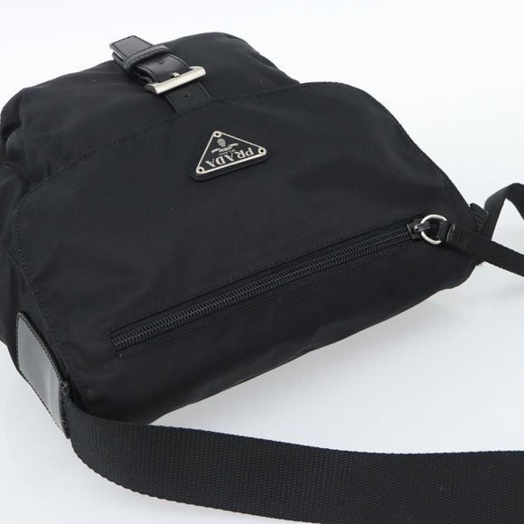 PRADA Shoulder Bag Nylon Black Silver Auth 186039A