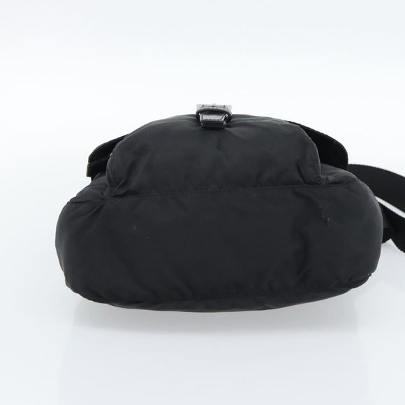 PRADA Shoulder Bag Nylon Black Silver Auth 186039A