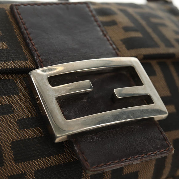 FENDI Zucca Canvas Mamma Baguette Shoulder Bag Black Brown Auth 186044SAM