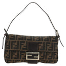 FENDI Zucca Canvas Mamma Baguette Shoulder Bag Black Brown Auth 186044SAM-13