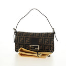 FENDI Zucca Canvas Mamma Baguette Shoulder Bag Black Brown Auth 186044SAM-12