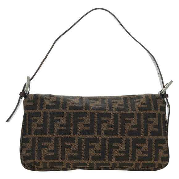 FENDI Zucca Canvas Mamma Baguette Shoulder Bag Black Brown Auth 186044SAM