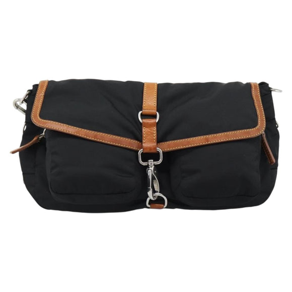 Miu Miu Shoulder Bag Nylon Black Silver Auth 186046A