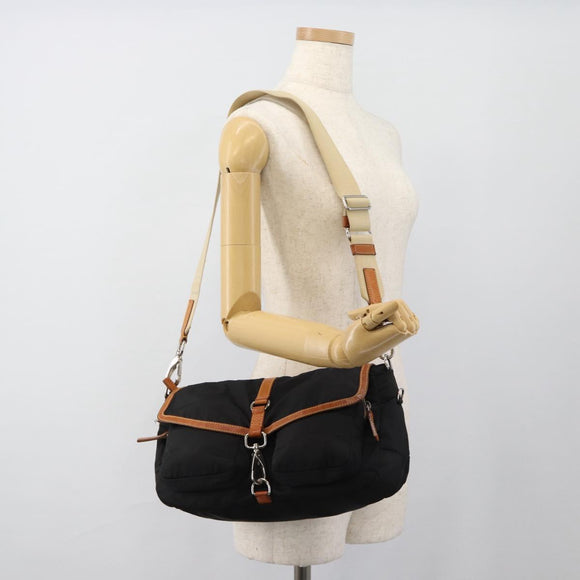 Miu Miu Shoulder Bag Nylon Black Silver Auth 186046A