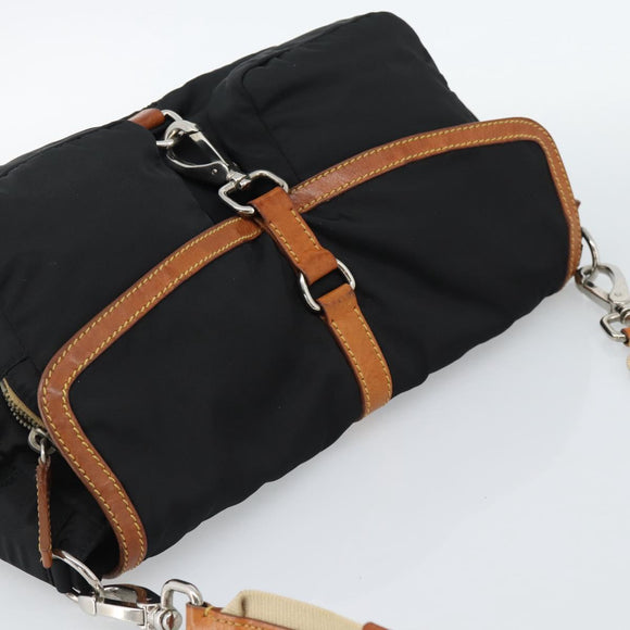 Miu Miu Shoulder Bag Nylon Black Silver Auth 186046A
