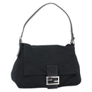 FENDI Mamma Baguette Shoulder Bag Cotton jersey Black Silver Auth 186048-1