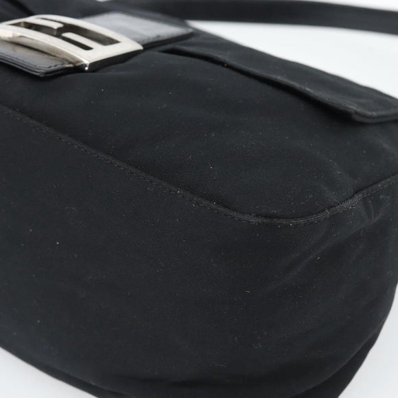 FENDI Mamma Baguette Shoulder Bag Cotton jersey Black Silver Auth 186048