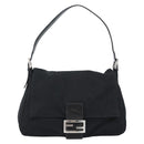 FENDI Mamma Baguette Shoulder Bag Cotton jersey Black Silver Auth 186048-2