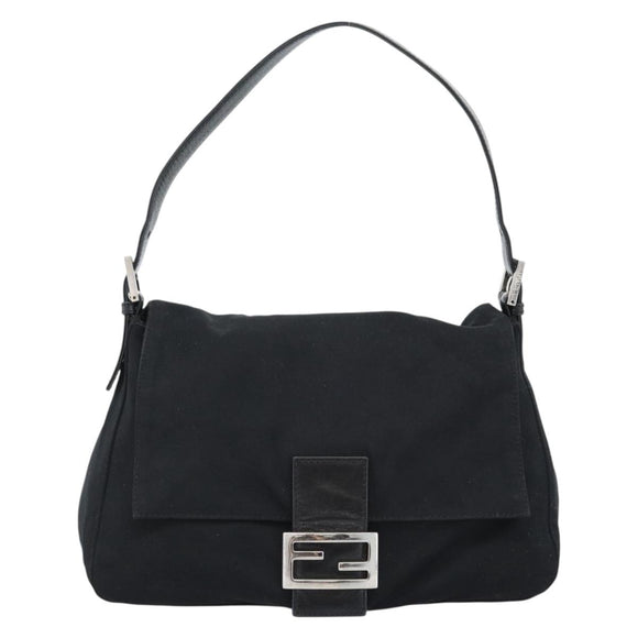 FENDI Mamma Baguette Shoulder Bag Cotton jersey Black Silver Auth 186048