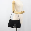 FENDI Mamma Baguette Shoulder Bag Cotton jersey Black Silver Auth 186048-22
