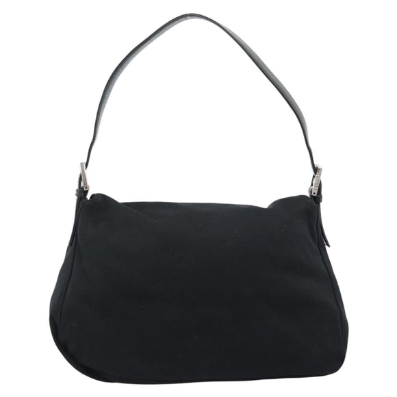 FENDI Mamma Baguette Shoulder Bag Cotton jersey Black Silver Auth 186048