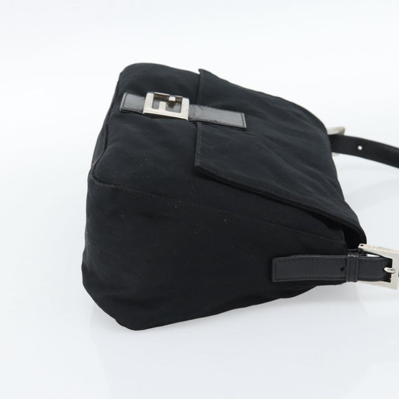 FENDI Mamma Baguette Shoulder Bag Cotton jersey Black Silver Auth 186048