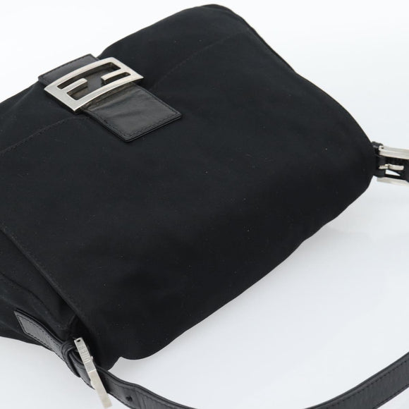 FENDI Mamma Baguette Shoulder Bag Cotton jersey Black Silver Auth 186048