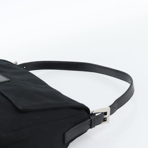 FENDI Mamma Baguette Shoulder Bag Cotton jersey Black Silver Auth 186048