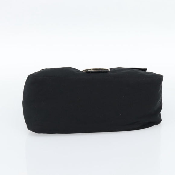 FENDI Mamma Baguette Shoulder Bag Cotton jersey Black Silver Auth 186048