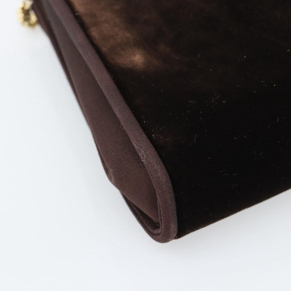 GUCCI Chain Shoulder Bag Velor Brown Gold Auth 186050A