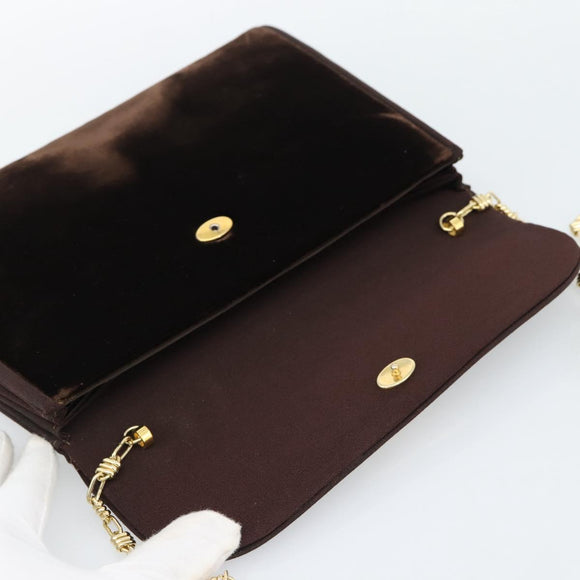 GUCCI Chain Shoulder Bag Velor Brown Gold Auth 186050A