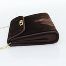 GUCCI Chain Shoulder Bag Velor Brown Gold Auth 186050A-3