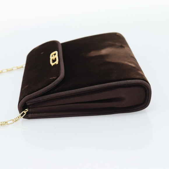 GUCCI Chain Shoulder Bag Velor Brown Gold Auth 186050A