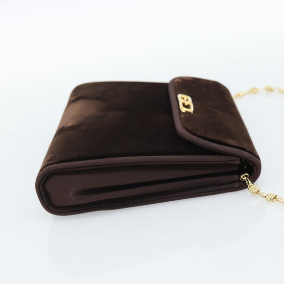 GUCCI Chain Shoulder Bag Velor Brown Gold Auth 186050A