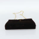 GUCCI Chain Shoulder Bag Velor Brown Gold Auth 186050A-5