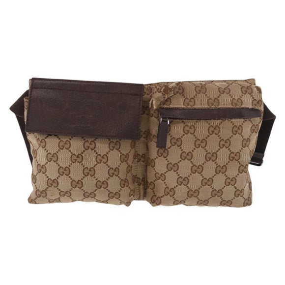 GUCCI GG Canvas Waist bag Beige Silver 28566 Auth 186052