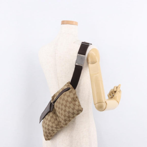 GUCCI GG Canvas Waist bag Beige Silver 28566 Auth 186052