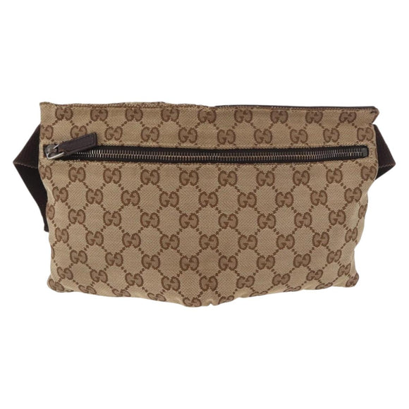 GUCCI GG Canvas Waist bag Beige Silver 28566 Auth 186052