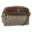 GUCCI GG Supreme Web Sherry Line Shoulder Bag PVC Beige Gold Auth 186057-1