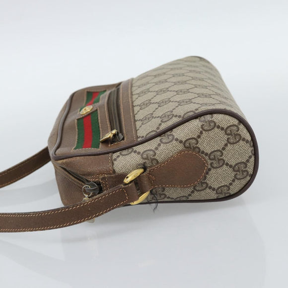 GUCCI GG Supreme Web Sherry Line Shoulder Bag PVC Beige Gold Auth 186057