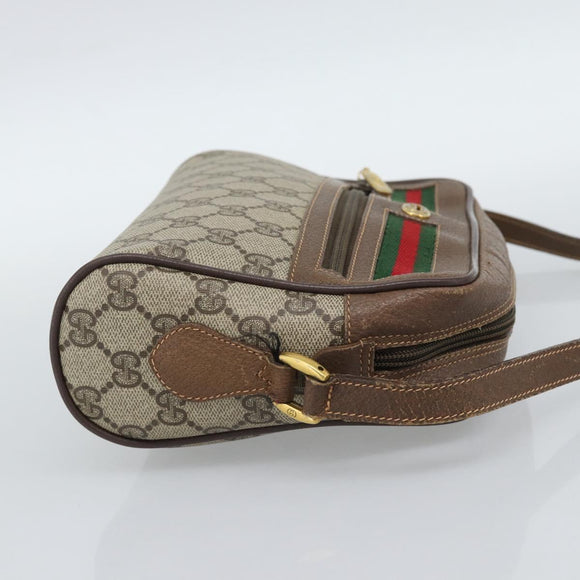 GUCCI GG Supreme Web Sherry Line Shoulder Bag PVC Beige Gold Auth 186057