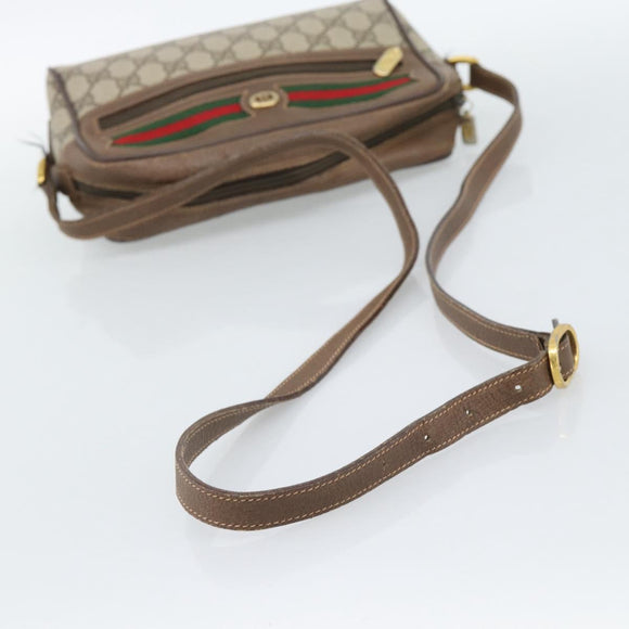 GUCCI GG Supreme Web Sherry Line Shoulder Bag PVC Beige Gold Auth 186057